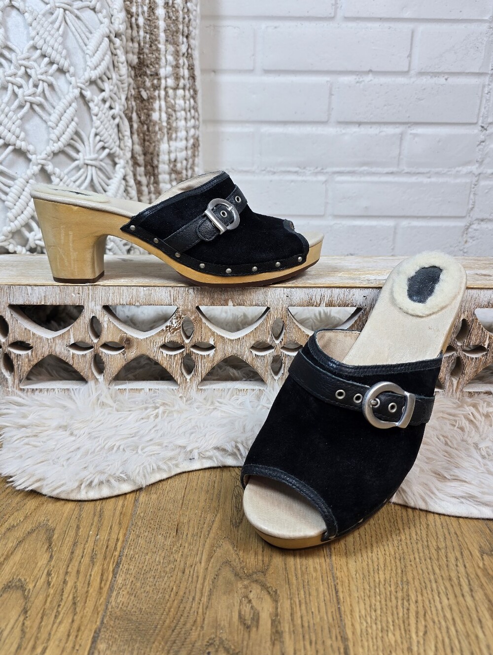 Ugg Black Suede Open Toe Mule Clog